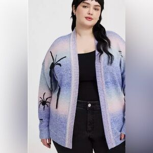 torrid Lavender Ombre Open-Front Cardigan with Black Spider Motif
